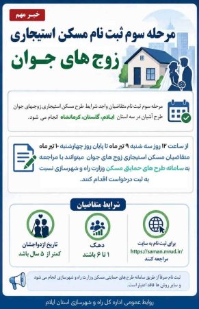 ثبت نام طرح مسکن استیجاری زوجهای جوان استان ایلام آغاز شد